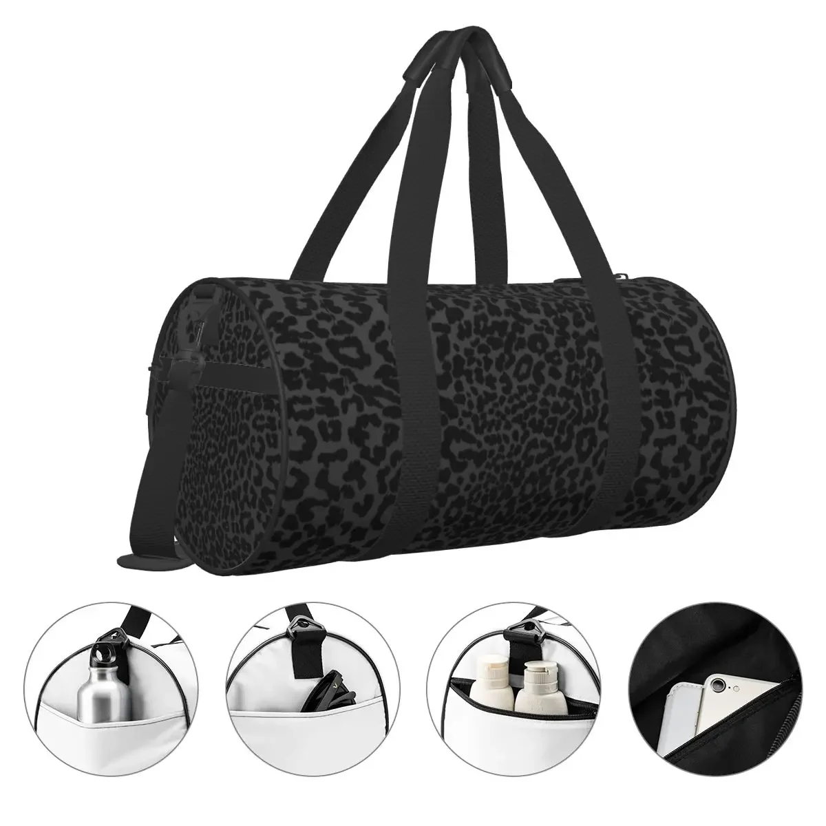 Bolsa de gimnasio con estampado de guepardo negro para hombre, bolso deportivo con zapatos, diseño de leopardo, Animal, Oxford, gráfico de equipaje, bolsa de Fitness