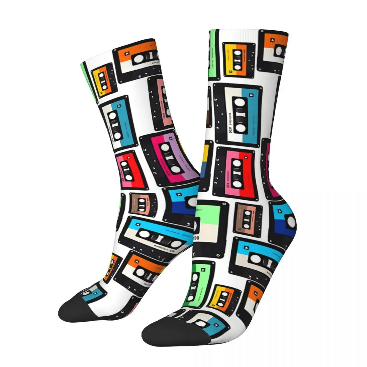 Hip Hop Cassette Vinyl Record Crazy Men's Socks Music Notes Unisex Harajuku Seamless Printed Funny Novelty Crew Sock Boys Gift