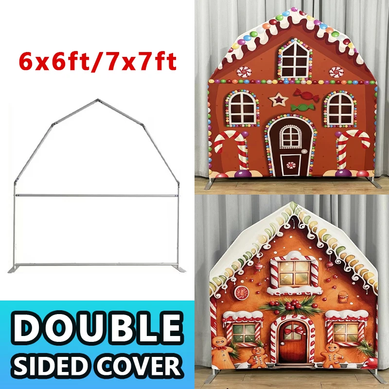 Barn Shape Arch Backdrop Stand, Customized Cover for Baby Showers, Birthday Parties, Photo Booths, Christmas Decoration, 7ft