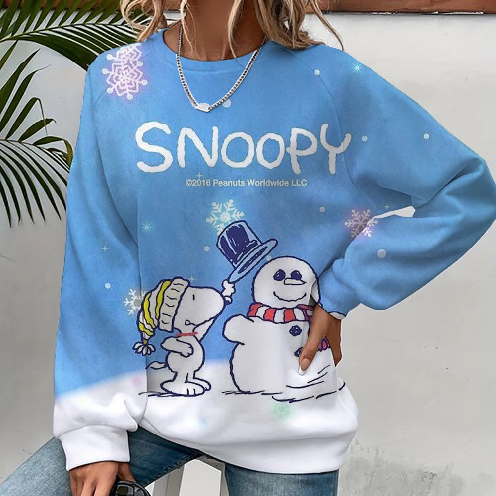 2024 autumn/winter new 3D printed women\'s Snoopy cartoon Christmas round neck pullover for women\'s street parties