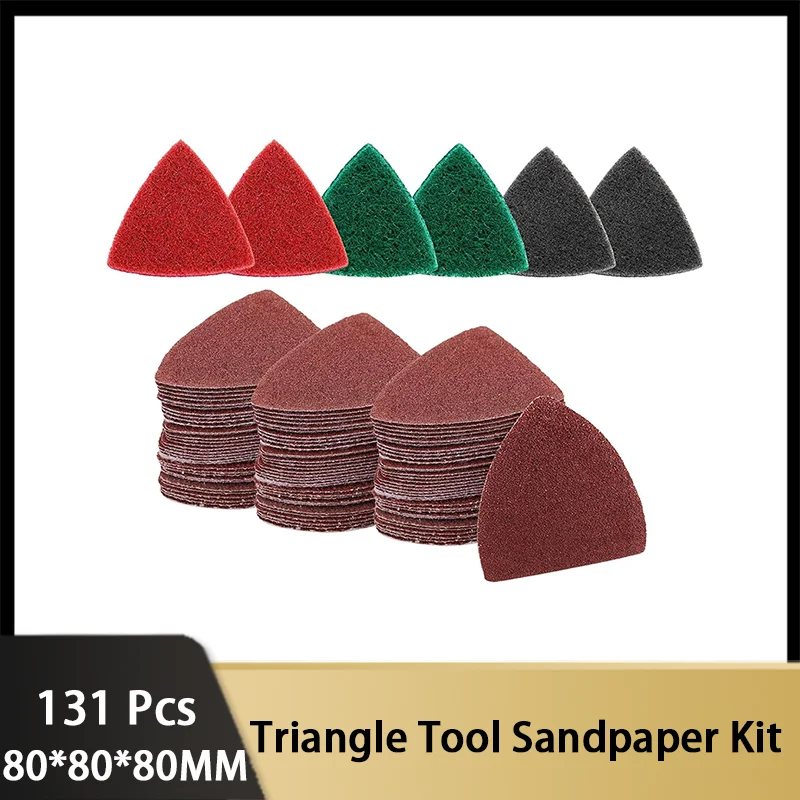 80*80*80MM Triangle Tool Sandpaper Kit 131 Pcs with Sanding Paper and Scouring Pad for Surface Sanding Mechanical Maintenance