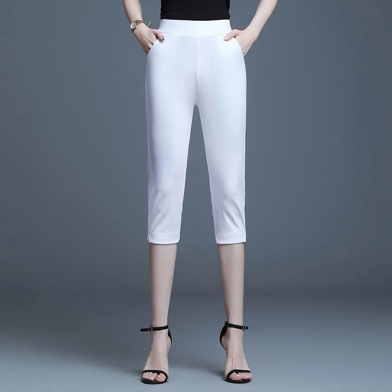 

Women Summer Capris Pants 2024 High Waist 3/4 Calf Length Trouser Office Lady Solid Color New Korean Fashion Bottoms White Black