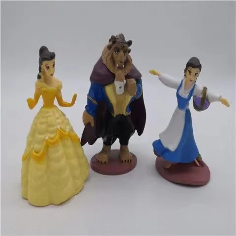 3 unids/set 10cm Disney Anime La Bella y La Bestia princesa Bella PVC colección de figuras de acción modelo juguetes muñeca regalos para niños