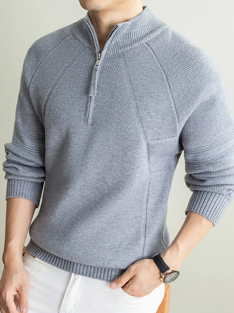Autumn Winter Mens Thick Knitted Sweater Stand Collar Design Long Sleeve Pullover Daily Casual Warm Polo Shirts For Male