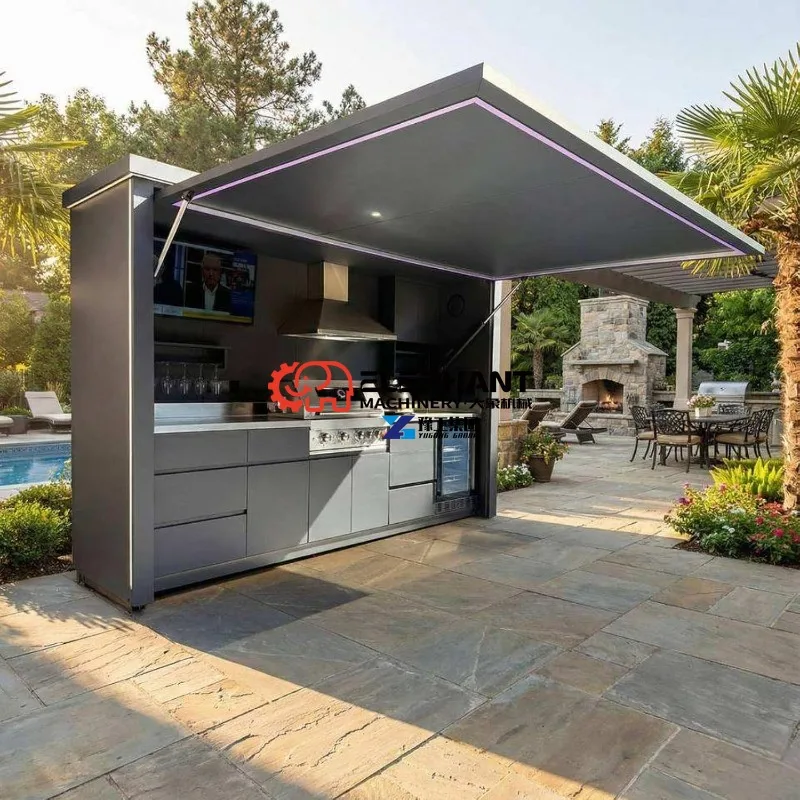 Modular Integrated Outdoor Kitchen Island, Stainless Steel BBQ Station with Grill Sink & Storage Cabinets Custom Layout Outdoor