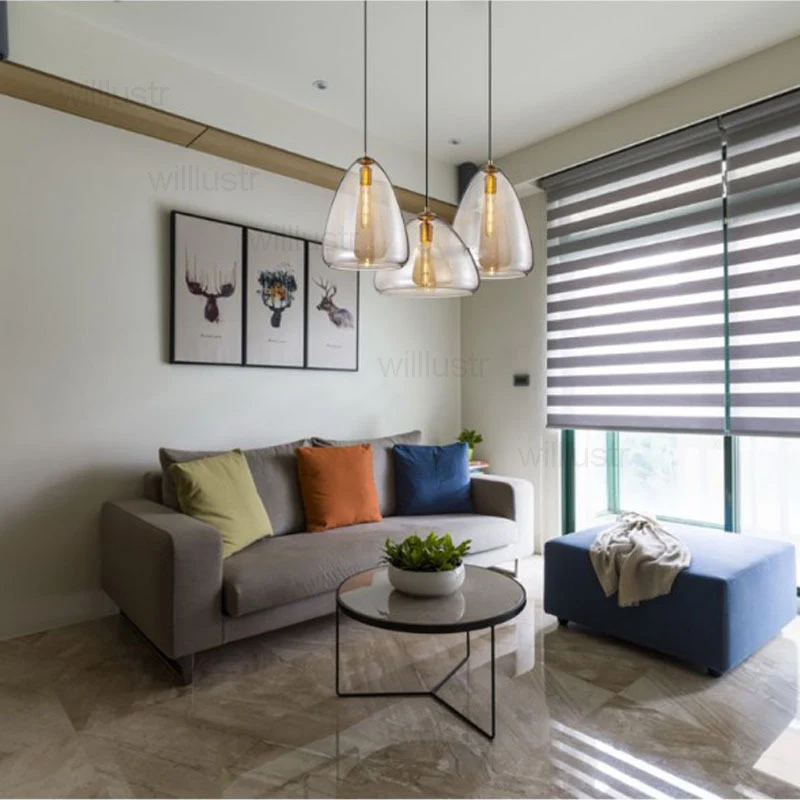 Handmade Creative Cone Shape Glass Pendant Light Clear Smoke Amber Finish for Kitchen Bedroom Hotel Cafe Mall Hanging Lighting