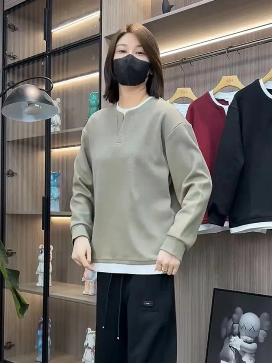 

Autumn Winter Fce Lined Men's Hoodie Couple's Sle Long Sve round Ne Loose Fit Casual Comfortable Cotton Blend Sweat...