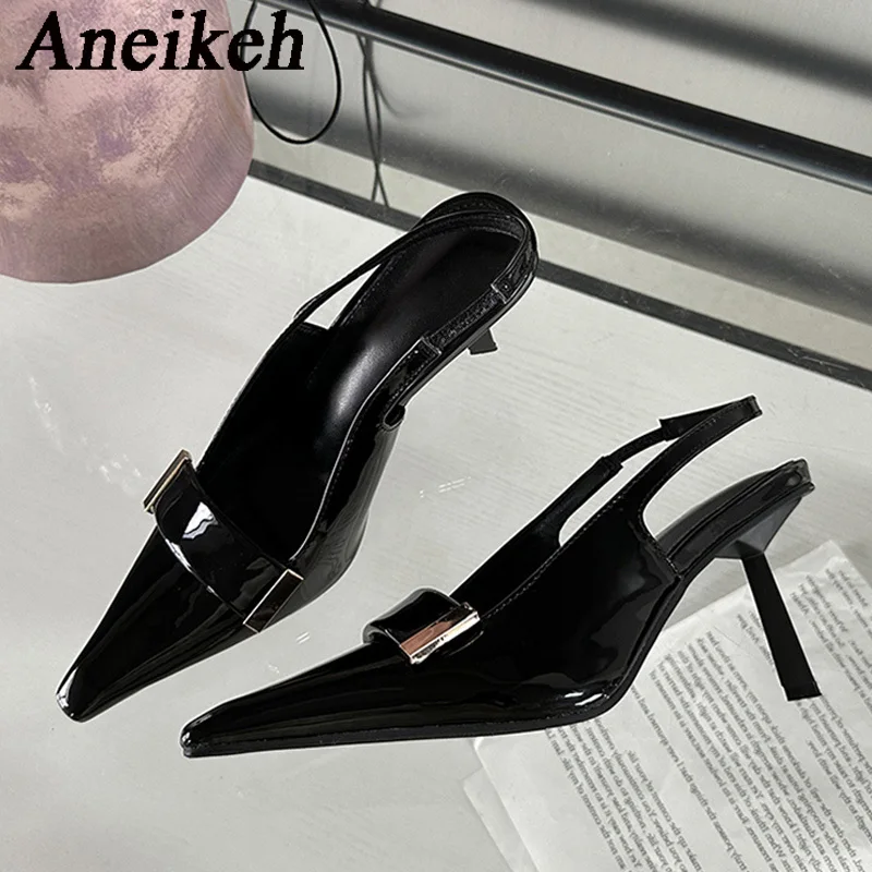 Aneikeh NEWShoes For Women Slingbacks tacchi alti tacchi estate scarpe a punta PU décolleté metallo Decoratio sandali donna poco profondo elegante