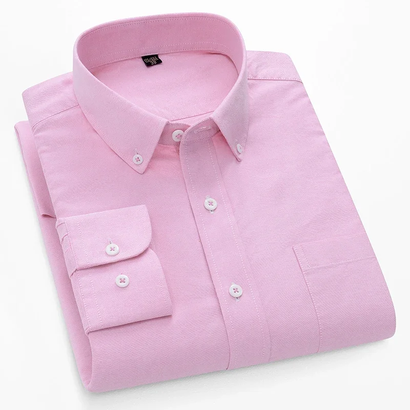 100%cotton oxford long-sleeve shirts for men slim fit formal plain shirt single pocket business office white clothes