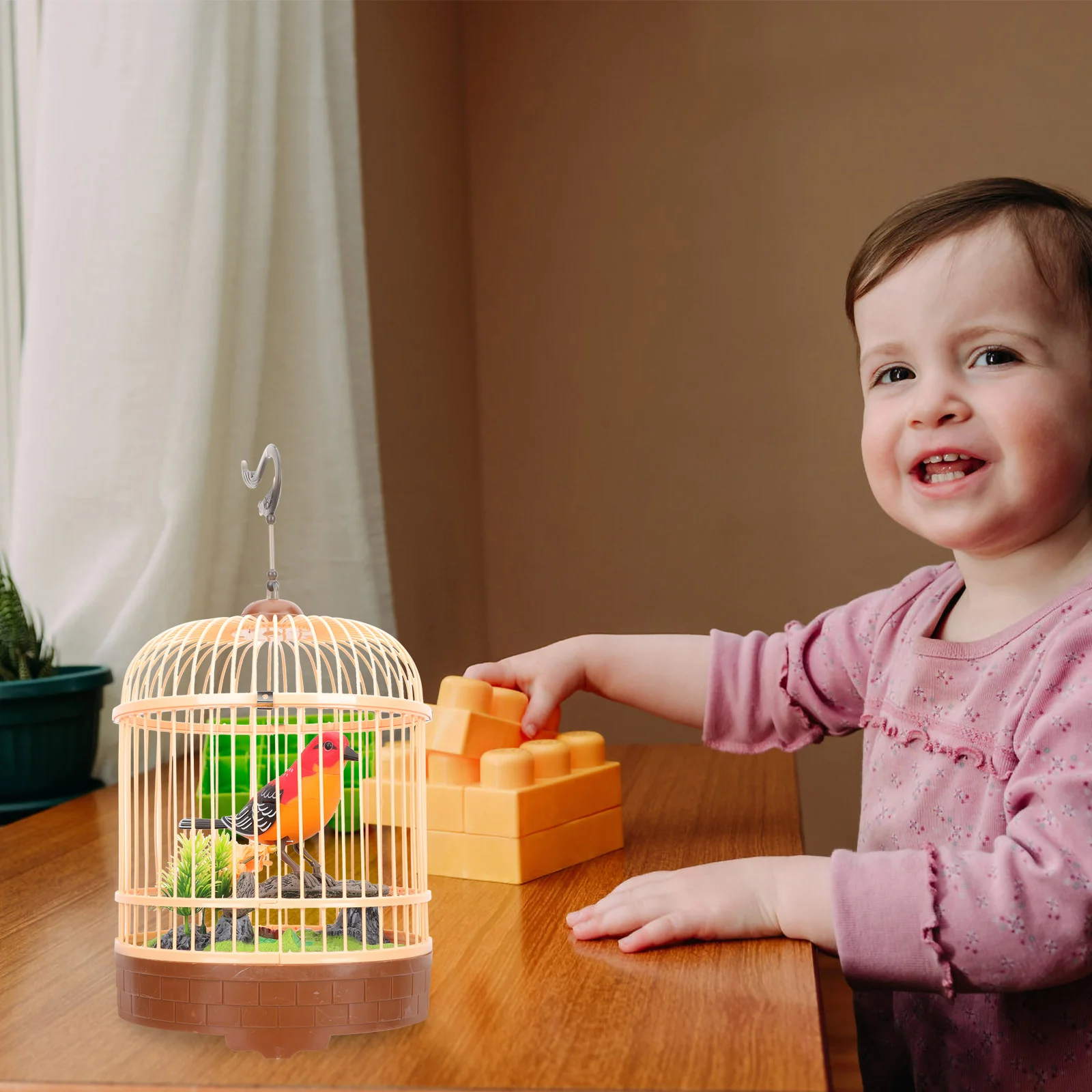 Bird Cage Singing Electric Toy Funny The Plastic Hanging Decor For Kids Voice Control Simulation Chirping