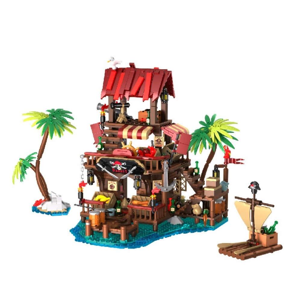 MOC – château médiéval Cliffside, cabine à mât cassé, ensemble de blocs de construction d'île de crâne, jouet de ville de Port de Pirate pour enfants, cadeau d'anniversaire