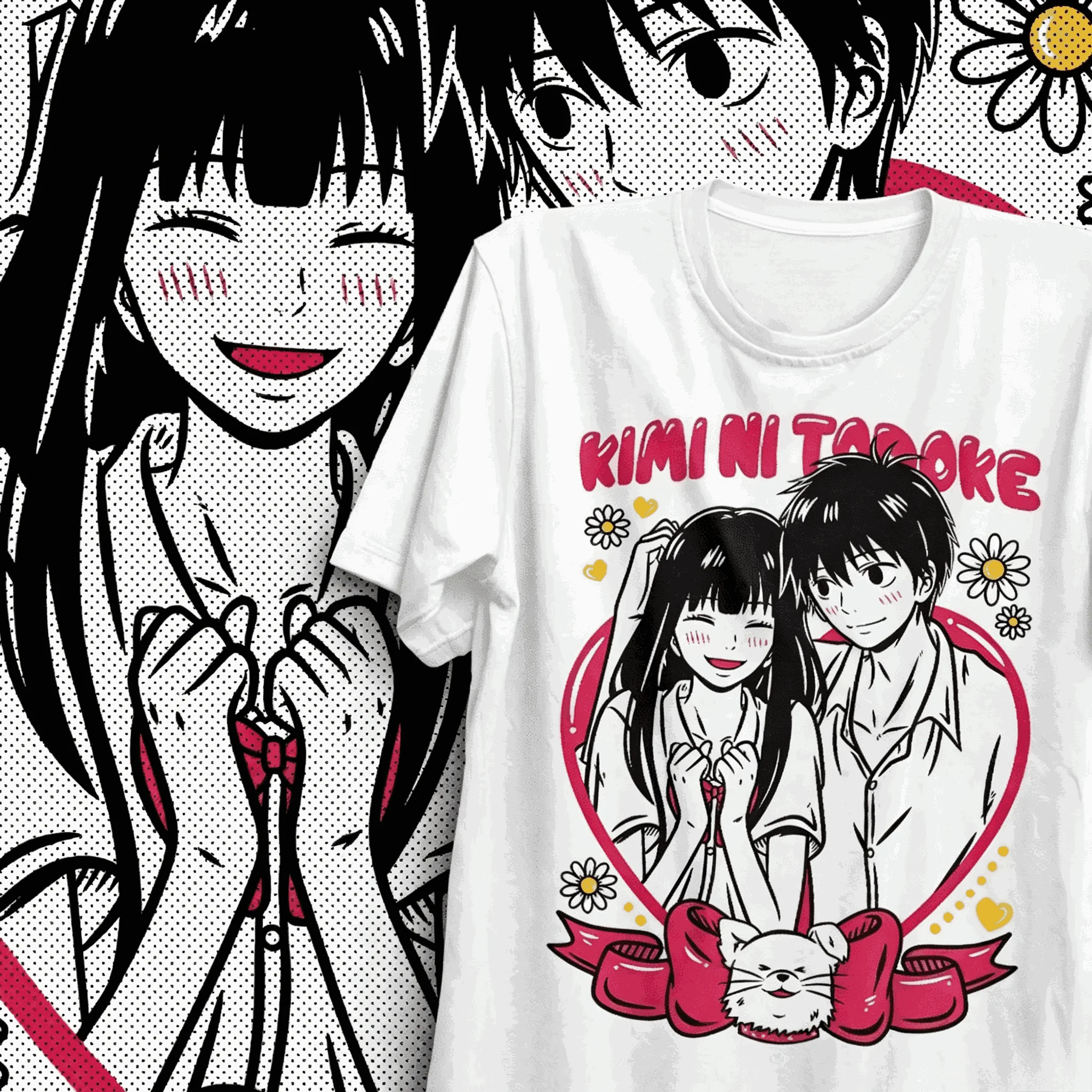 Kimi Ni Todoke Anime Graphic Tee Unisex Oversized Short Sleeve Classic Shoujo Manga Couple Print Casual Summer Crew Neck T‑Shirt