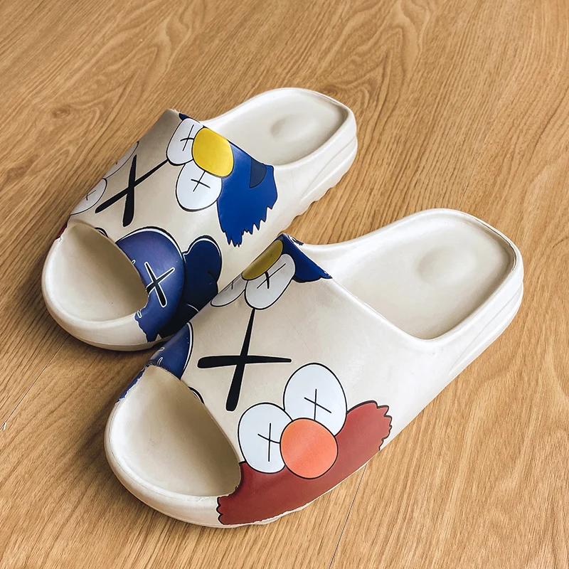 

Summer Couple Sandals Fashion Print Women's Flat Slippers Comfortable Soft Non-Slip House Slippers Men Slides Pantuflas Hombre