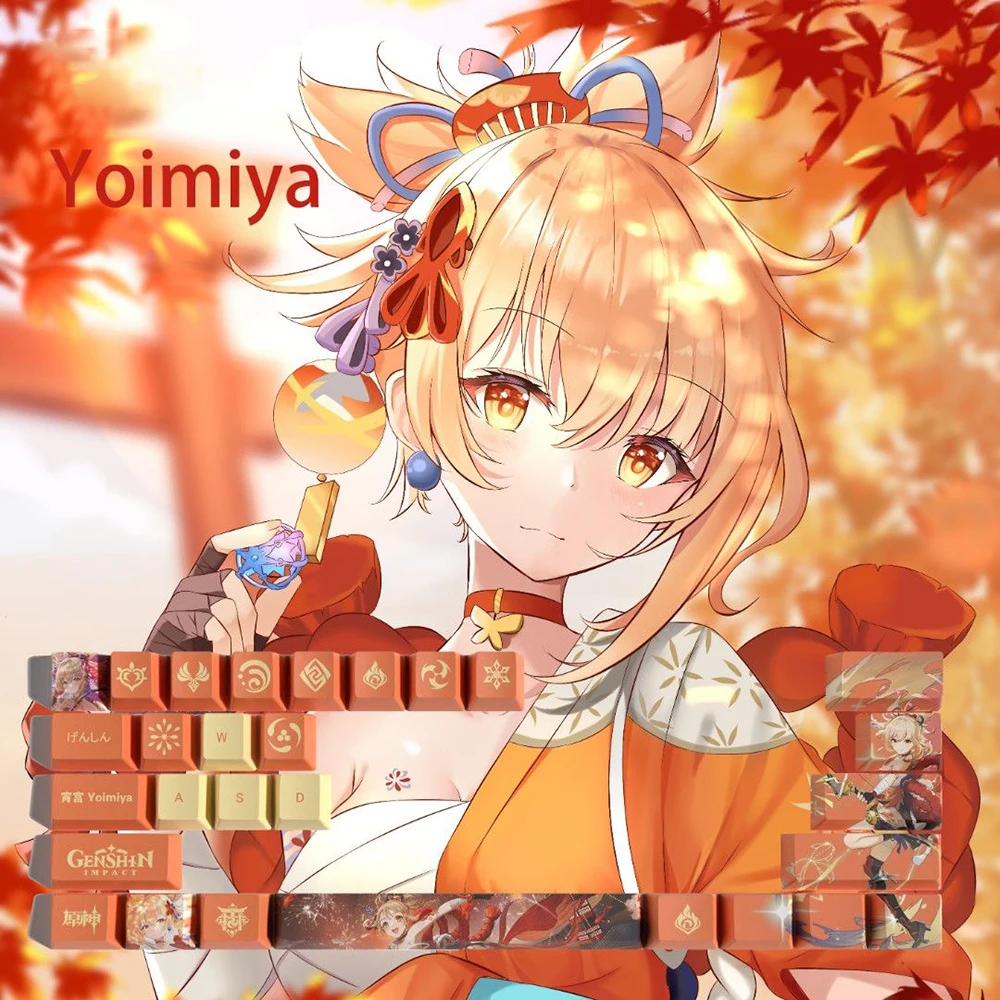 Genshin Impact Keycap 29 key Keycover Keqing PBT DYE Sublimation OEM Key Cap MX Cross Axis Switch Keycap for Mechanical Keyboard