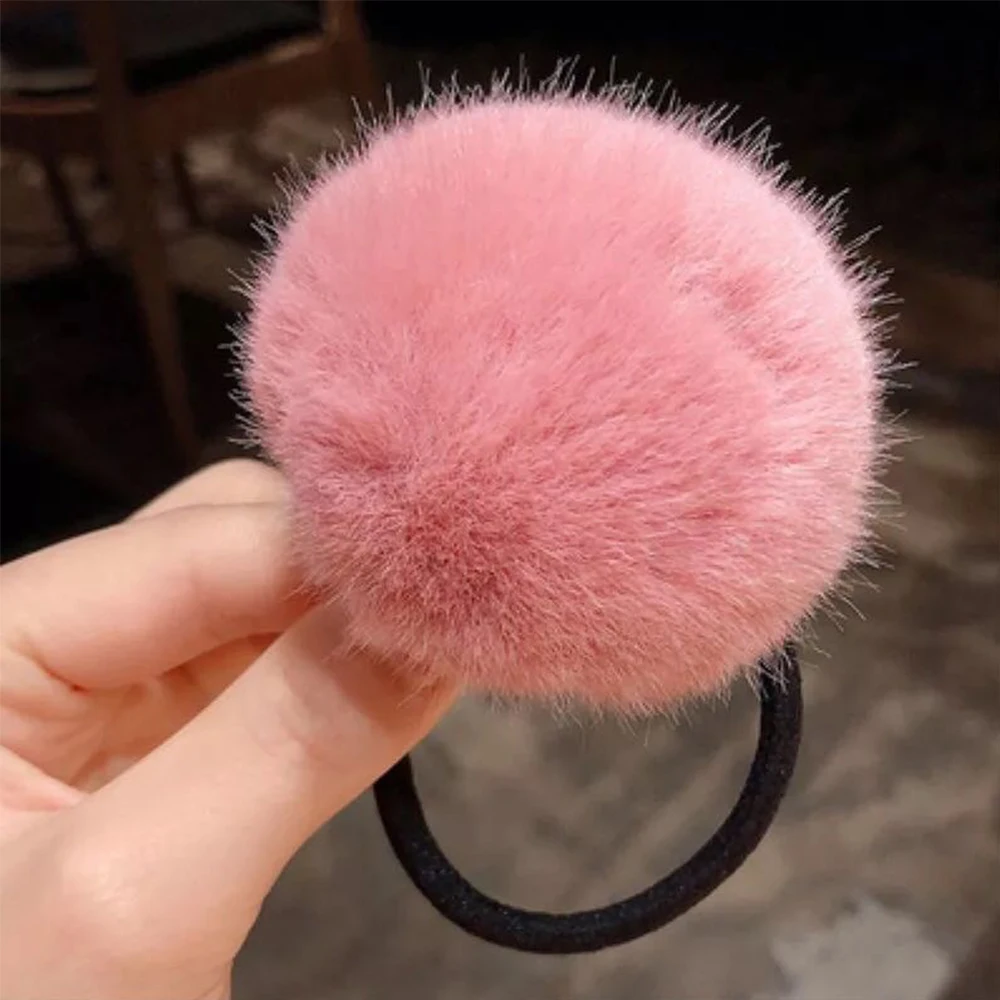 Lovely Autumn Imitation Rabbit Fur  Pompom Hairband Hair Accessories Ponytail Holder Pompom Rubber Band  Hair Rope