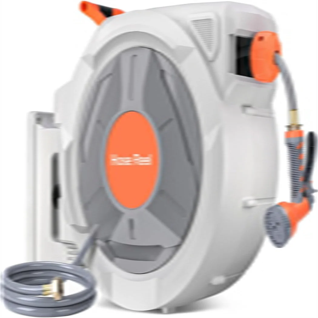 

Retractable Garden Hose Reel,With 9 Function Sprayer Nozzle, Any Length Lock, Automatic Rewind and Slow Return System