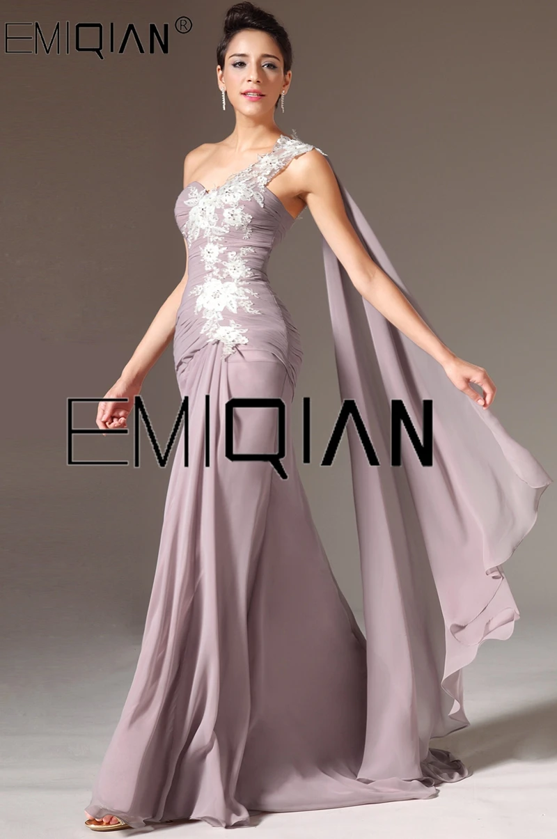 New Arrival One Shoulder Appliqued Chiffon Evening Dresses