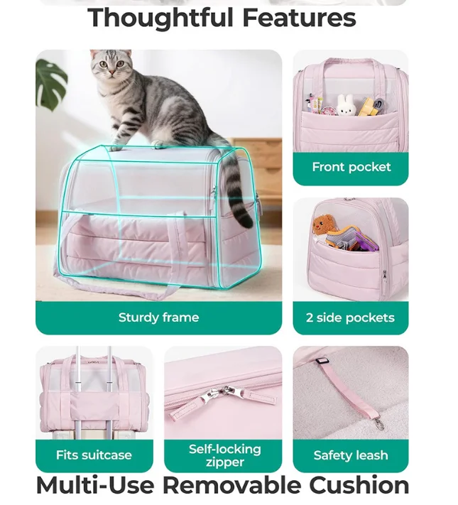 High Quality Soft-Sided Cat Carrier Quilted Collapsible Puppy Carrier Comfortable Puffy Pet Carrier for Small Medium Cats Dogs