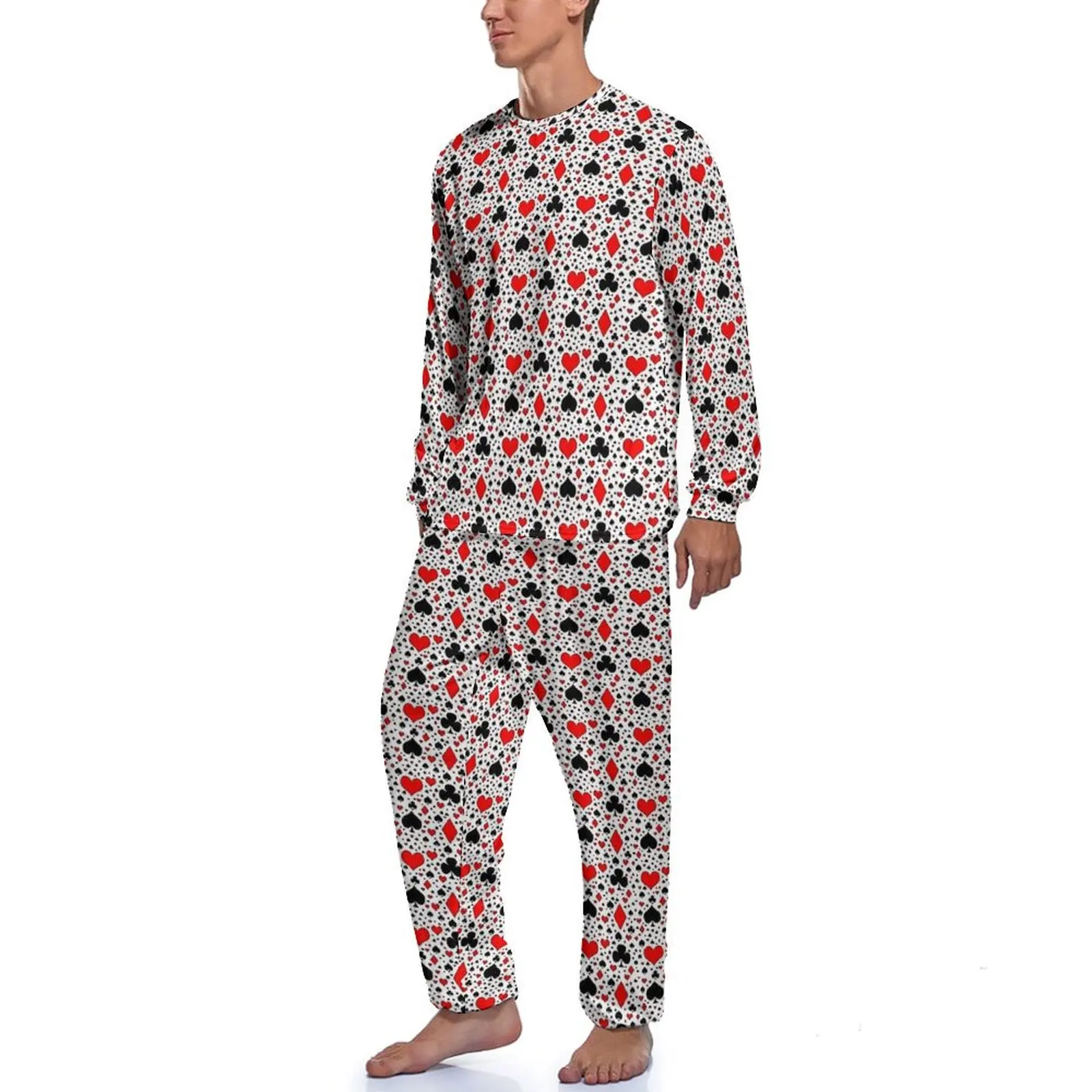 Vintage Playing Card Pajamas  Man Long-Sleeve Retro Pajamas Set Two Piece Room Spring Graphic Nightwear Gift