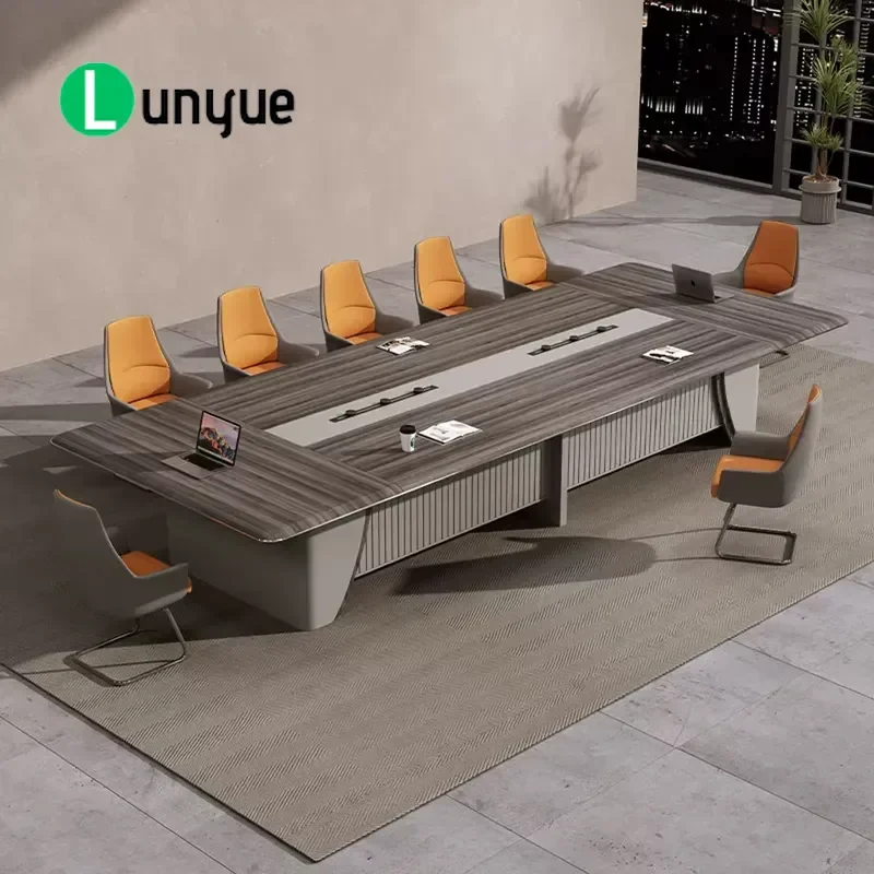 Grand Luxury Executive Conference Table Large Modern Wooden Office Meeting Desk with Integrated Power Sockets for Boardroom