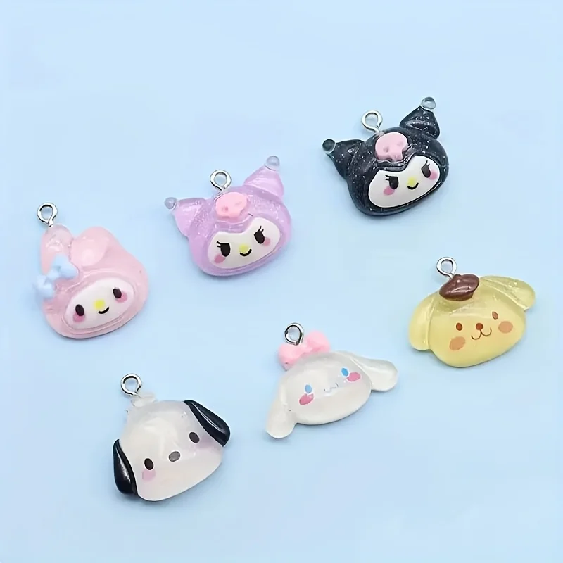 30pcs Mixed Kawaii Hello Kitty Nail Charm Cartoon Resin KT Cat Head My Melody Kuromi Rhinestones with Hook Manicure Decoration