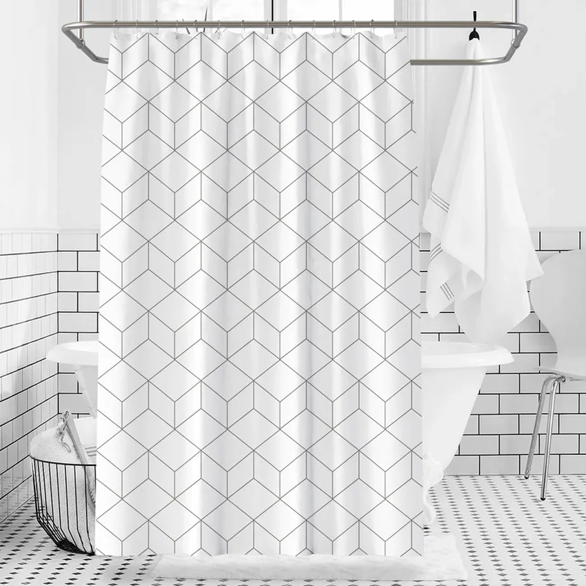 Modern Simple Rectangular Lattice Cube Shower Curtain Fabric Waterproof Polyester Home Decor Bath Curtain Bathroom Accessories