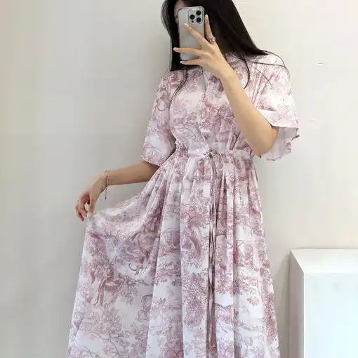 

Женское платье с принтом в стиле ретро, с рукавами-фонариками, на шнуровке, с эффектом омоложения, длинное, на весну-осень-зиму, стандартный крой