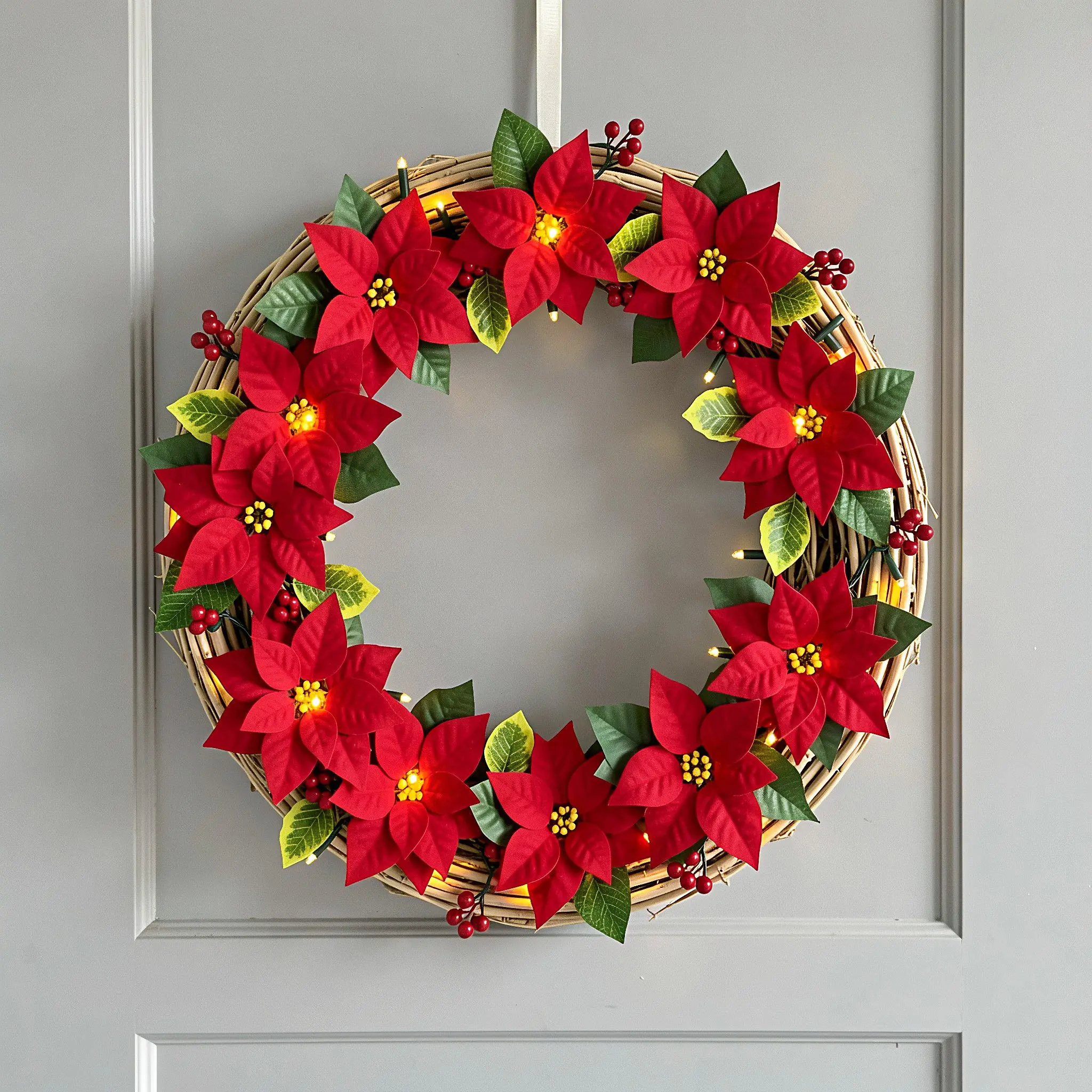 Christmas Decorations Lighting Artificial Poinsettia Holiday Flower Fairy Lights