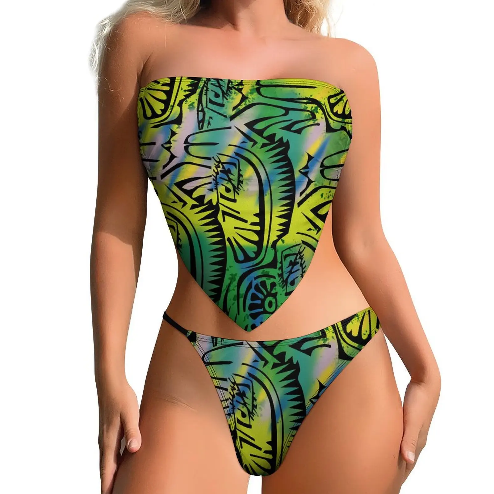 Skin-Friendly Fabric Low-Rise Shorts Single Strap Design Women'S Bikini Polynesian Print Custom Women'S Summer Style Swimsuit