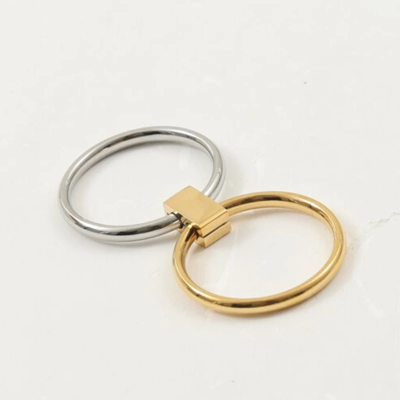 New Trendy Stainless Steel Two-color Movable Deformation Ring for Women