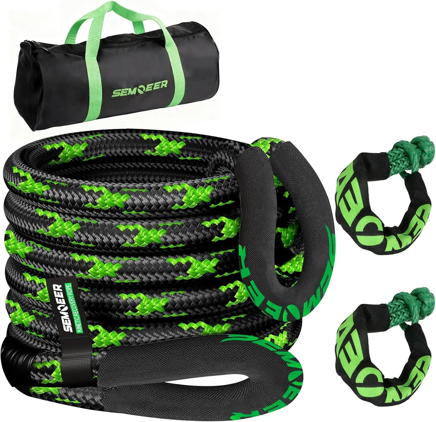 

Высокопрочный кинетический буксировочный трос 1 дюйм x 30 футов с 2 мягкими шакелями, грузоподъемность 48500 фунтов, высокоэластичный буксировочный ремень для грузовиков, внедорожников, UTV