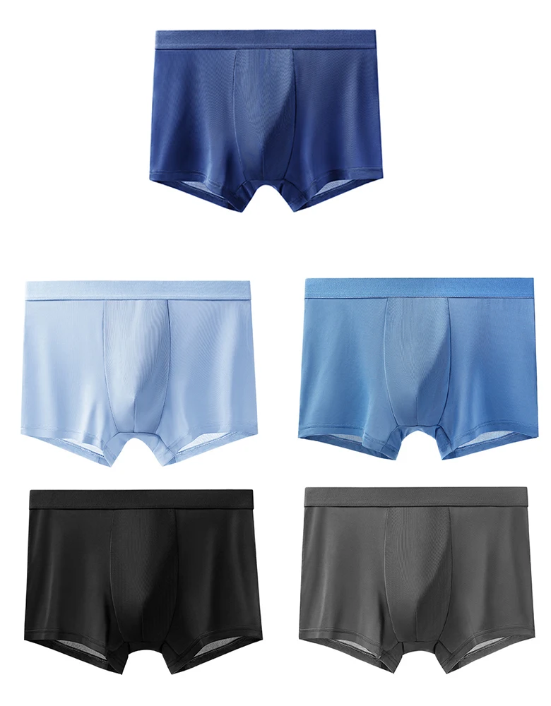 5Pcs/Set Men's Lce Silk Underwear Popular Summer 5A Antibacterial Icy Feeling Boxer Short Men Comfortable Breathable Boxer Short