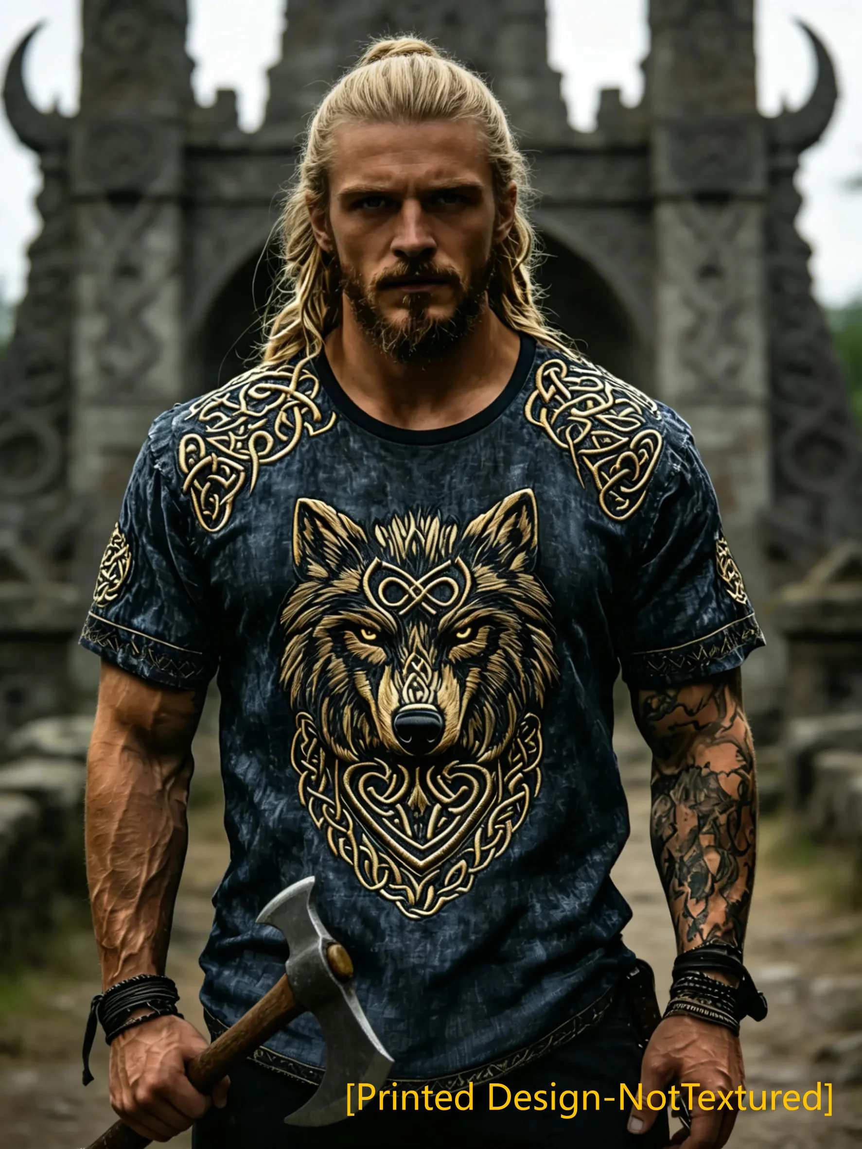 Breathable, comfortable, and stylish casual wear for children and adults, featuring a Viking wolf head print—perfect for summer.