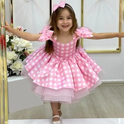 Movie Pink Plaid Baby Girls Dress Cosplay Costume Kids Halloween Princess Birthday Dress for Girl Carnival Party Clothe 2-10 Yrs