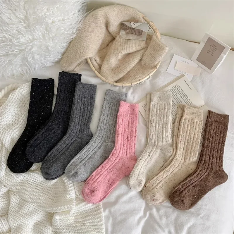 Women's Socks Winter New Novelty Fashion Japanese Style Casual Crew Socks Warm Striped Autumn Simple Wool Socks for Girls Trendy