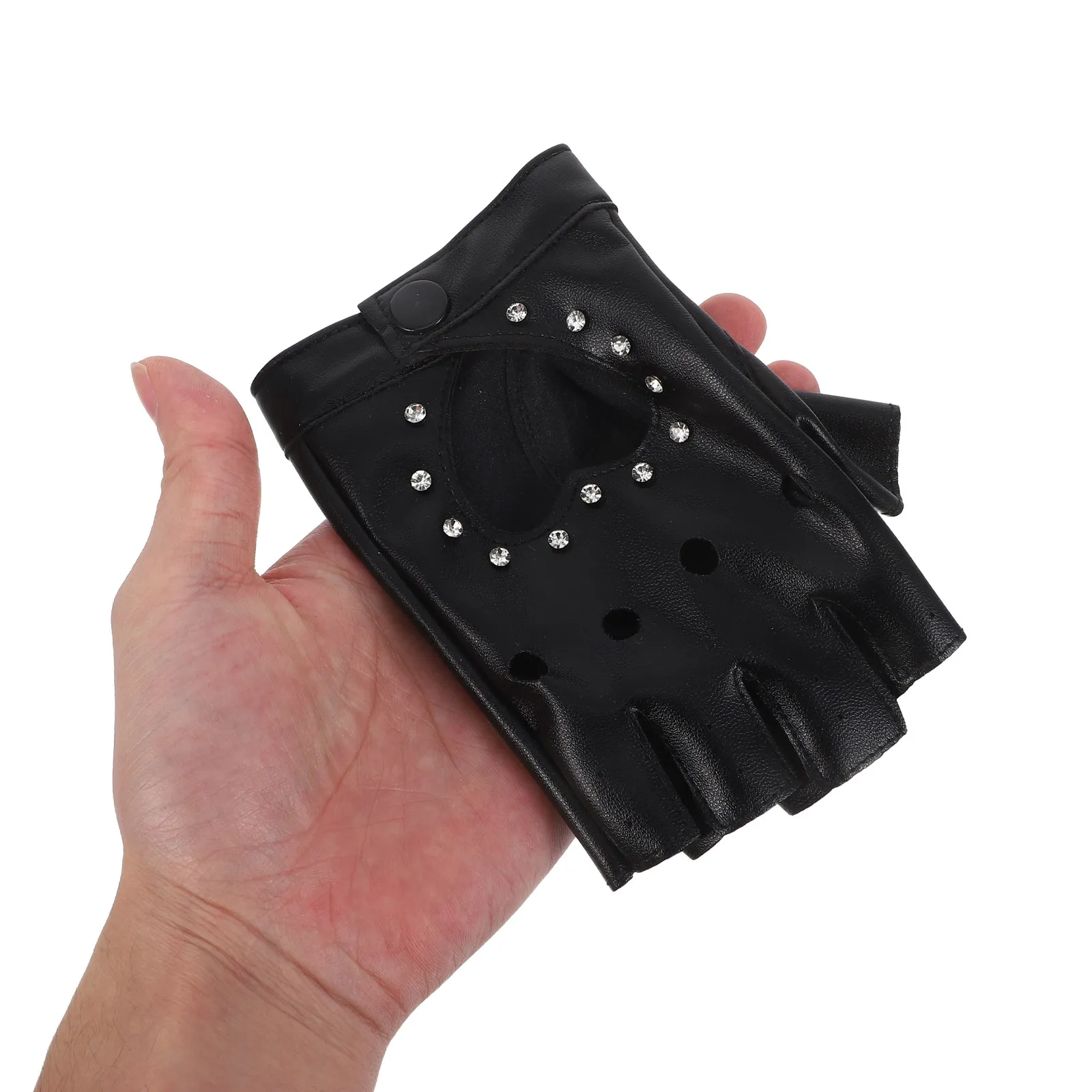 

2Pairs Children Fingerless Gloves Sparkly Heart Design PU Punk Kids Half Finger Gloves for Dance Costume Halloween Party Dress