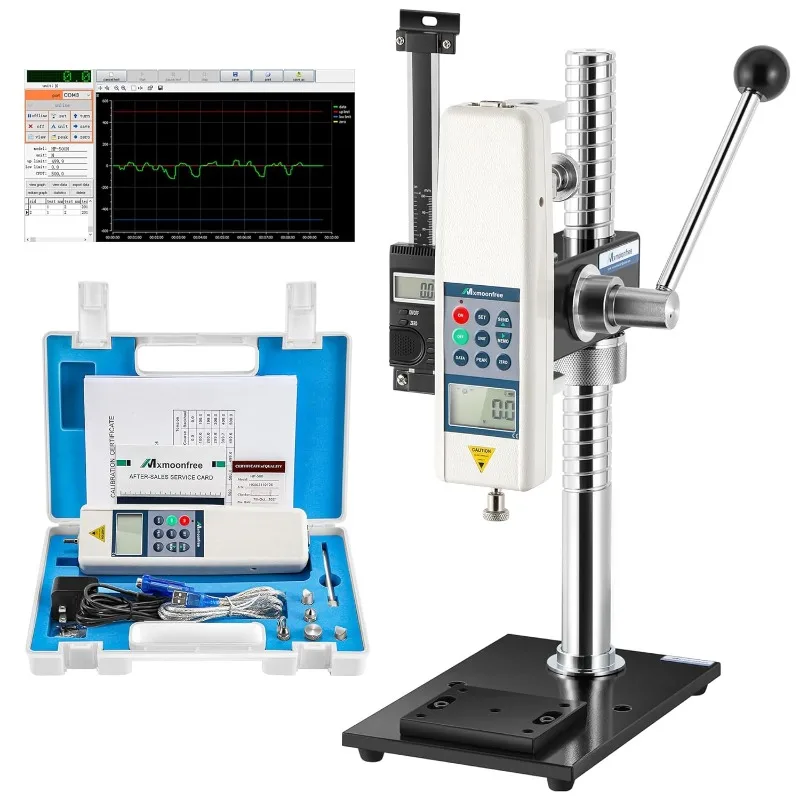 500N Digital Force Gauge Push Pull Gauge with Force Gauge Stand Force Test Stand Lever-Operated 70mm Stroke