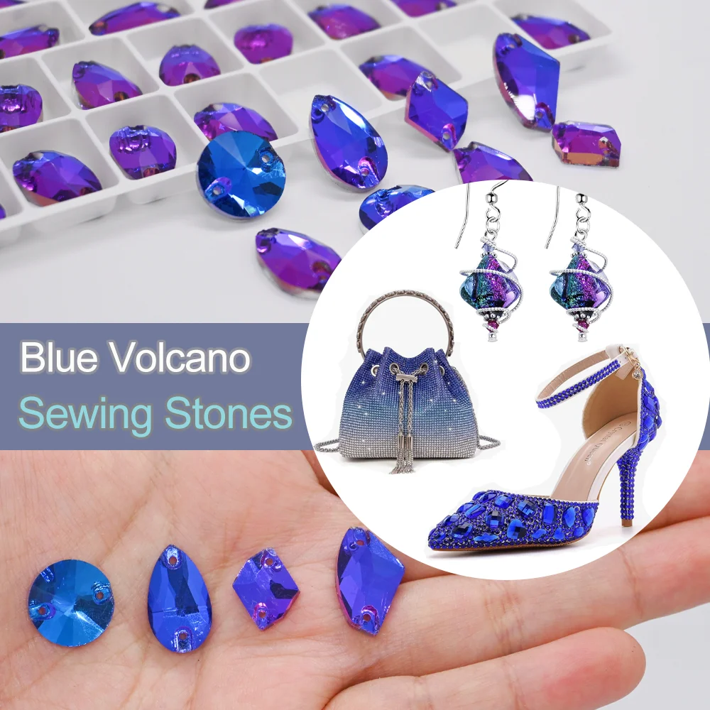 Blue Volcano Sew On Rhinestones AAA Glitter Glass Crystals for Garment Bags Decoration DIY Flatback Sewing Rhinestone