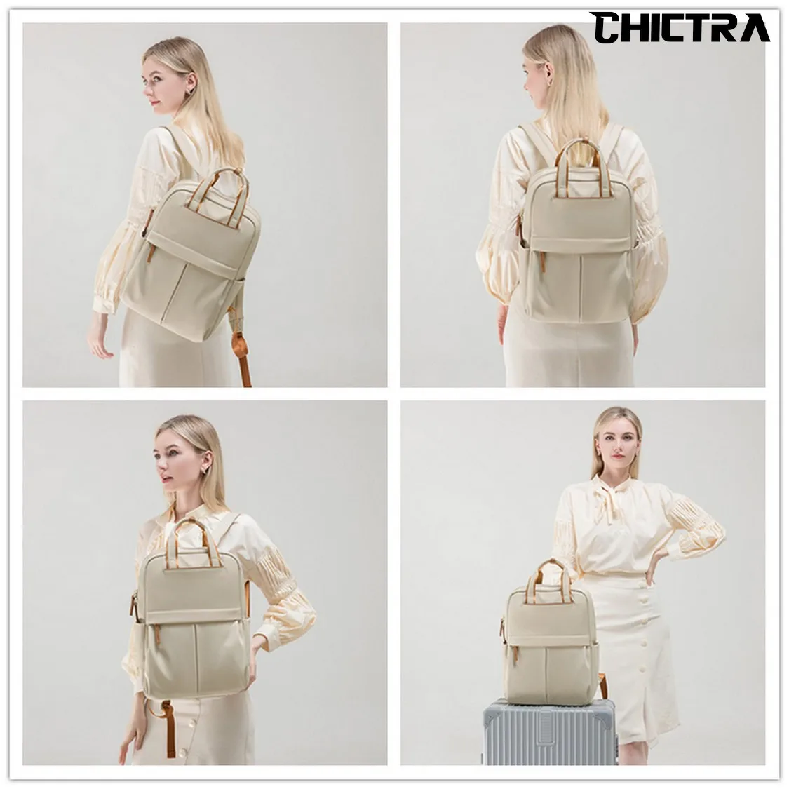 CHICTRA 14 Inch Laptop Backpack for Women Large Capacity Khaki Fashion Luxury Portable Business Travel Bag