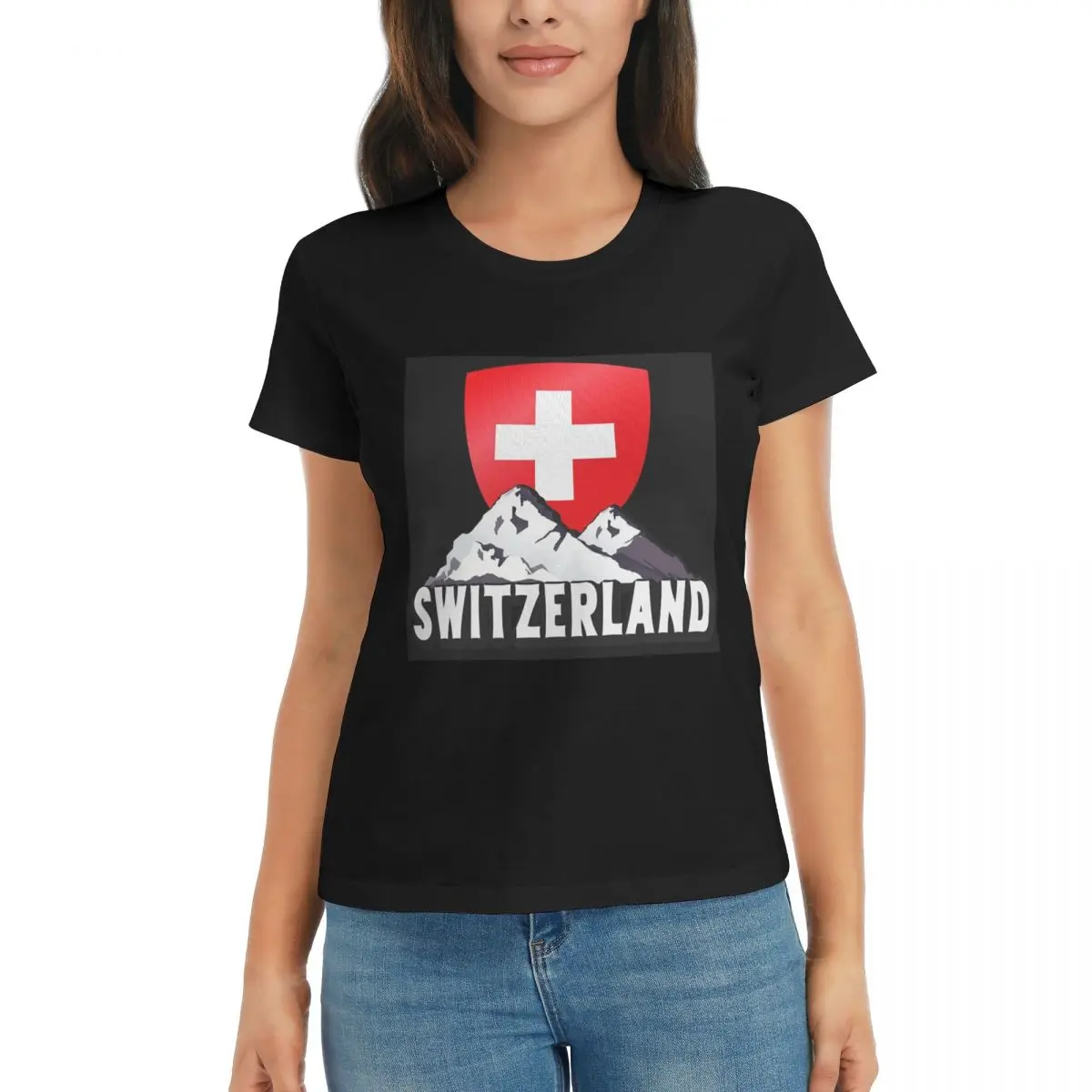 

Женская футболка с флагом Швейцарии, летние футболки с короткими рукавами, хлопковые футболки с круглым вырезом, одежда, топы, уличная одежда
