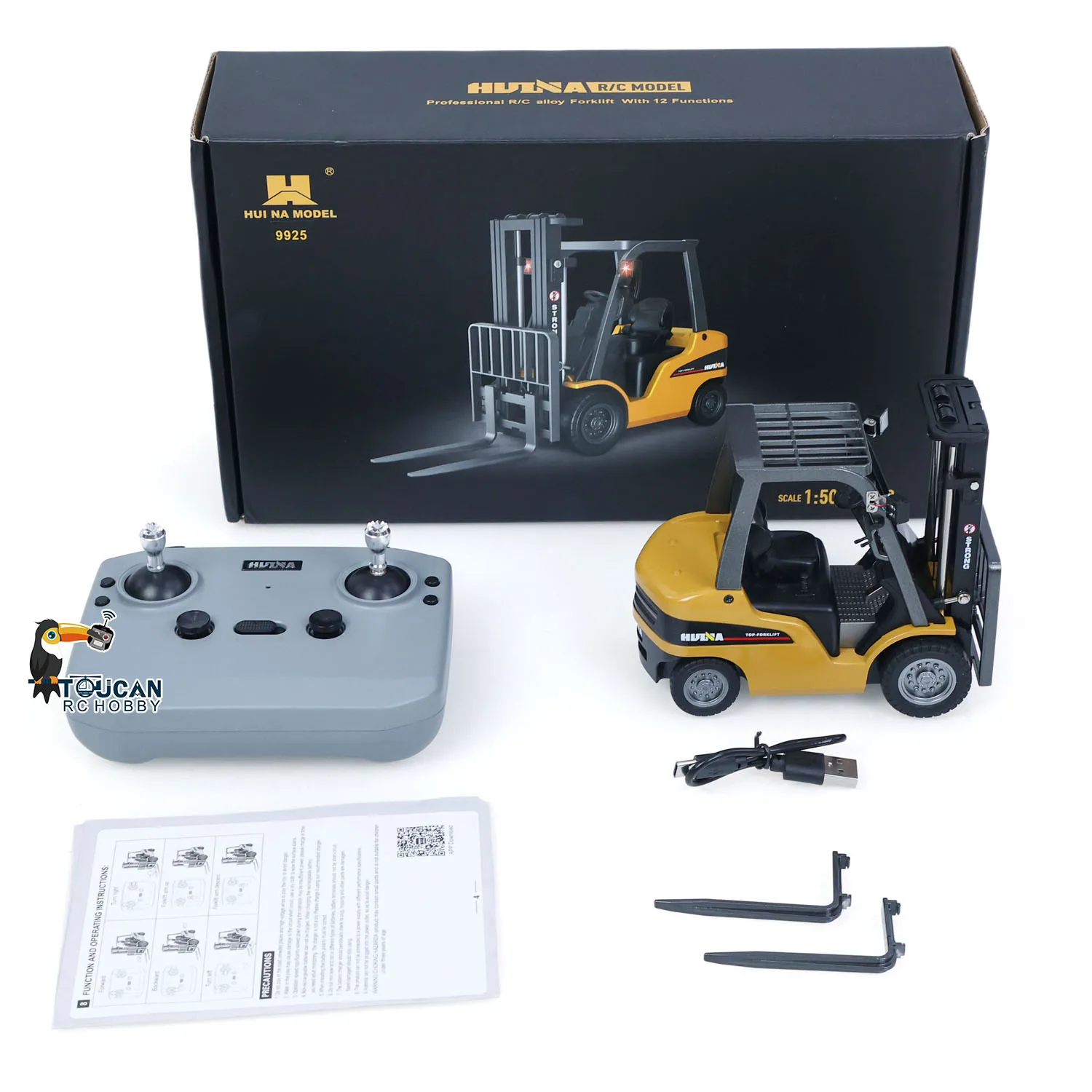 Nouveau chariot élévateur télécommandé HUINA 9925 1/50 mini RC 12CH RTR électrique avec effets sonores et lumineux, modèle de véhicule télécommandé 2.4G, jouet, cadeau
