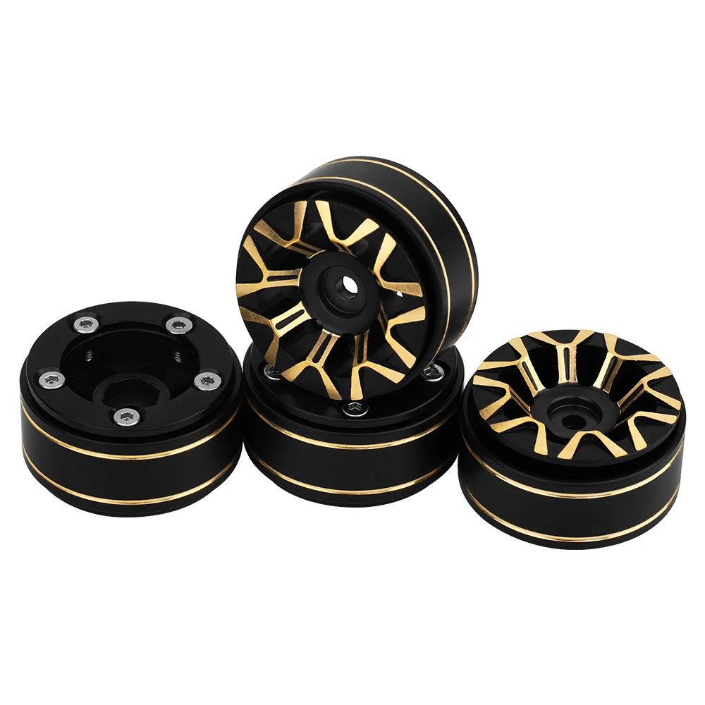 Black 1/4pcs 1.0 Inch SCX24 Brass and Metal Wheels for 1/24 Axial SCX24 90081 C10 AX24 1/18 TRX4m RC Crawler Car Upgrade Parts