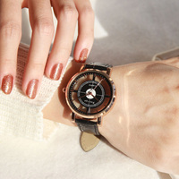 Fashion Women Watch Luxury Unique Stylish Double Hollow Lady Watches Elegant Casual Quartz Wristwatch Gift Girls Clock Black