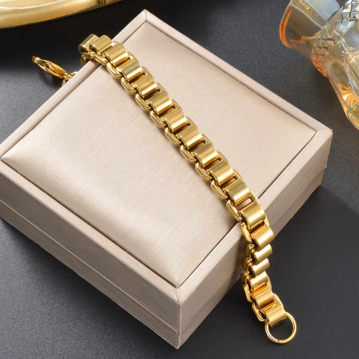 Luxury 24K 9999 Pure Gold real gold Cylindrical tank chain men’s vintage bracelet