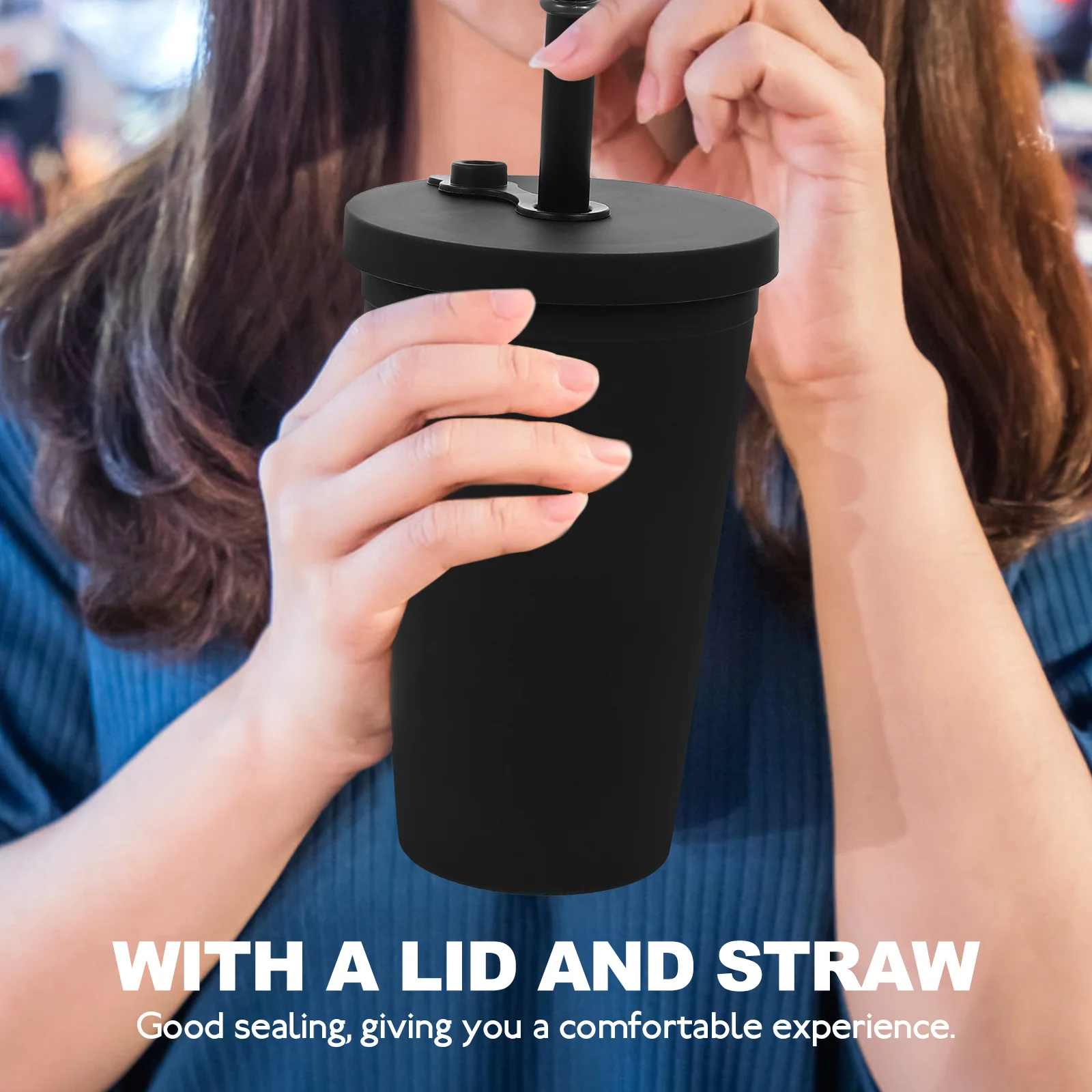 

Double Thickened Plastic Tumbler Cup Straw Leak Proof Large Capacity Travel Mug Juice Storage Reusable Water Bottle