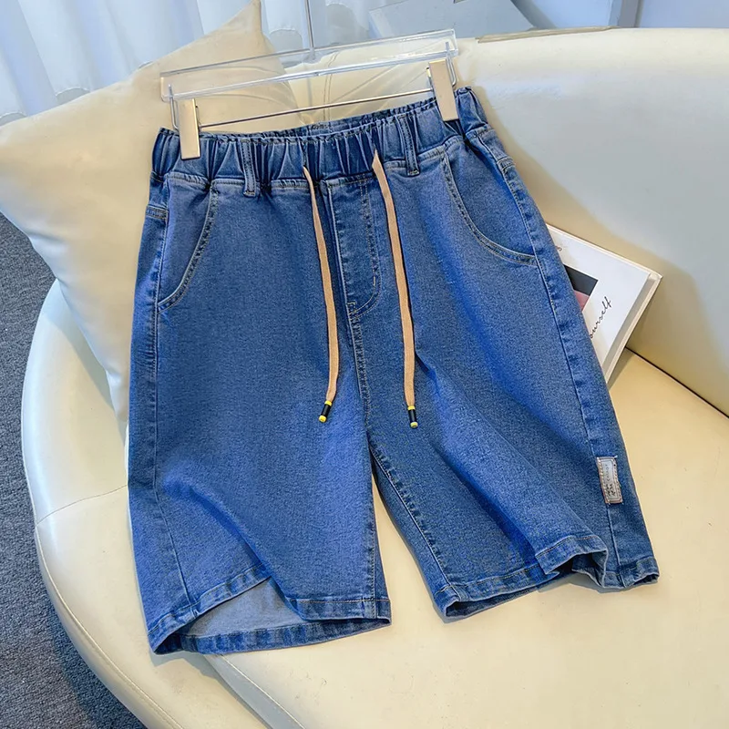 

150Kg Plus Size Women's Hip 150cm Summer High Waisted Loose Cropped Jeans Workwear Pants Blue Large 4XL 5XL 6XL 7XL 8XL 9XL