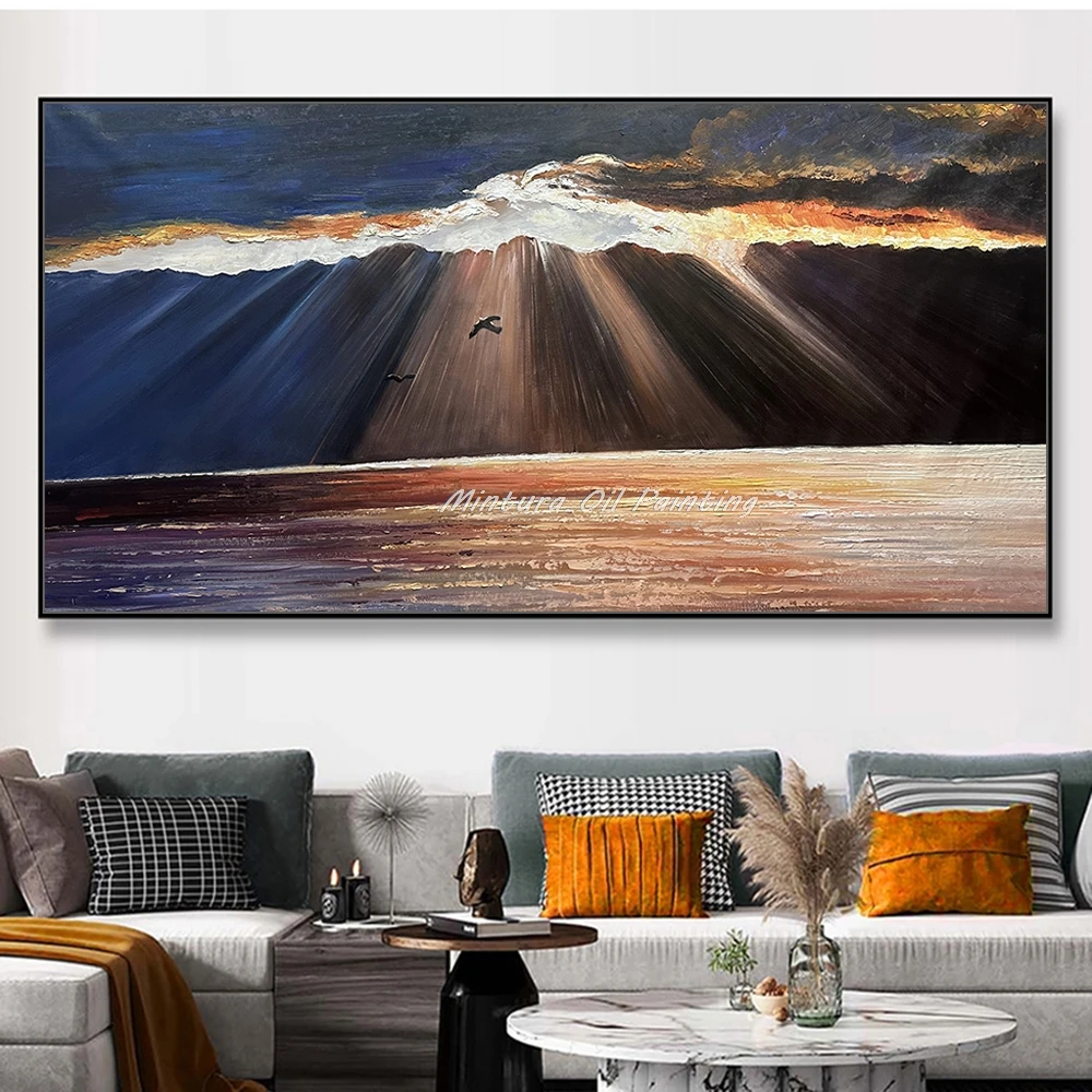 Mintura, pintura al óleo de paisaje de sol pintada a mano sobre lienzo, decoración moderna para el hogar, póster de paisaje marino, imagen artística de pared, decoración de habitación