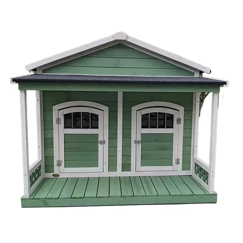 Outdoor Kennel Small and Medium-sized Dog Real Wooden Pet Kennel Cat Nest Double Door Villa Balcony Waterproof Outdoor Kennel