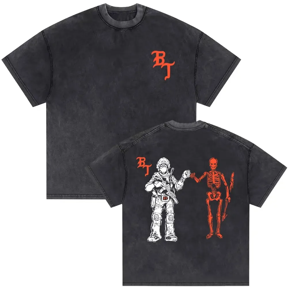 

Мужская винтажная футболка оверсайз из хлопка с принтом скелета в стиле готика-панк от Forward Observations Group