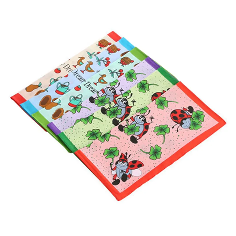 3Pcs 28x28cm 100% Cotton Cute Cartoon Printed Children Hand Face Wipes Handkerchiefs Kindergarten Square Scarves